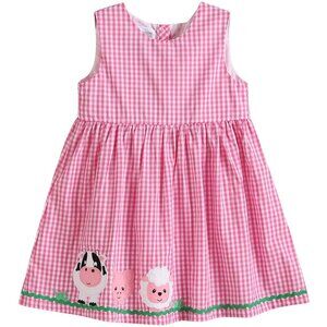 Lil Cactus Girl's Pink Gingham Farm Animals Dress Size 5 NEW